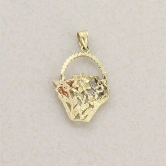 Pendant Only 10k Yellow Gold White Gold Rose Gold Flower Basket Pendant - Picture 3 of 6
